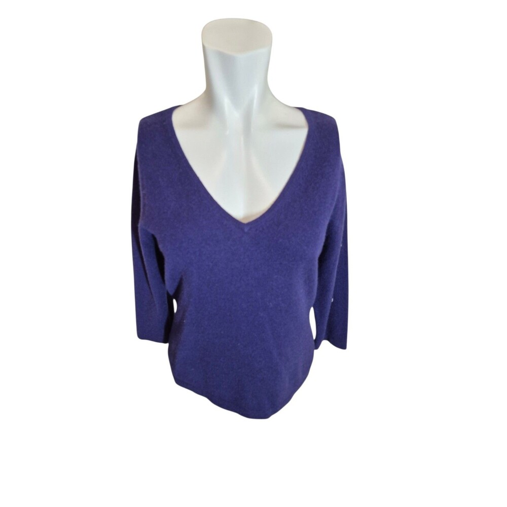 Lord & Taylor Vintage Cashmere Sweater 2-ply V Neck Sweater Purple Blue Sz S-M
